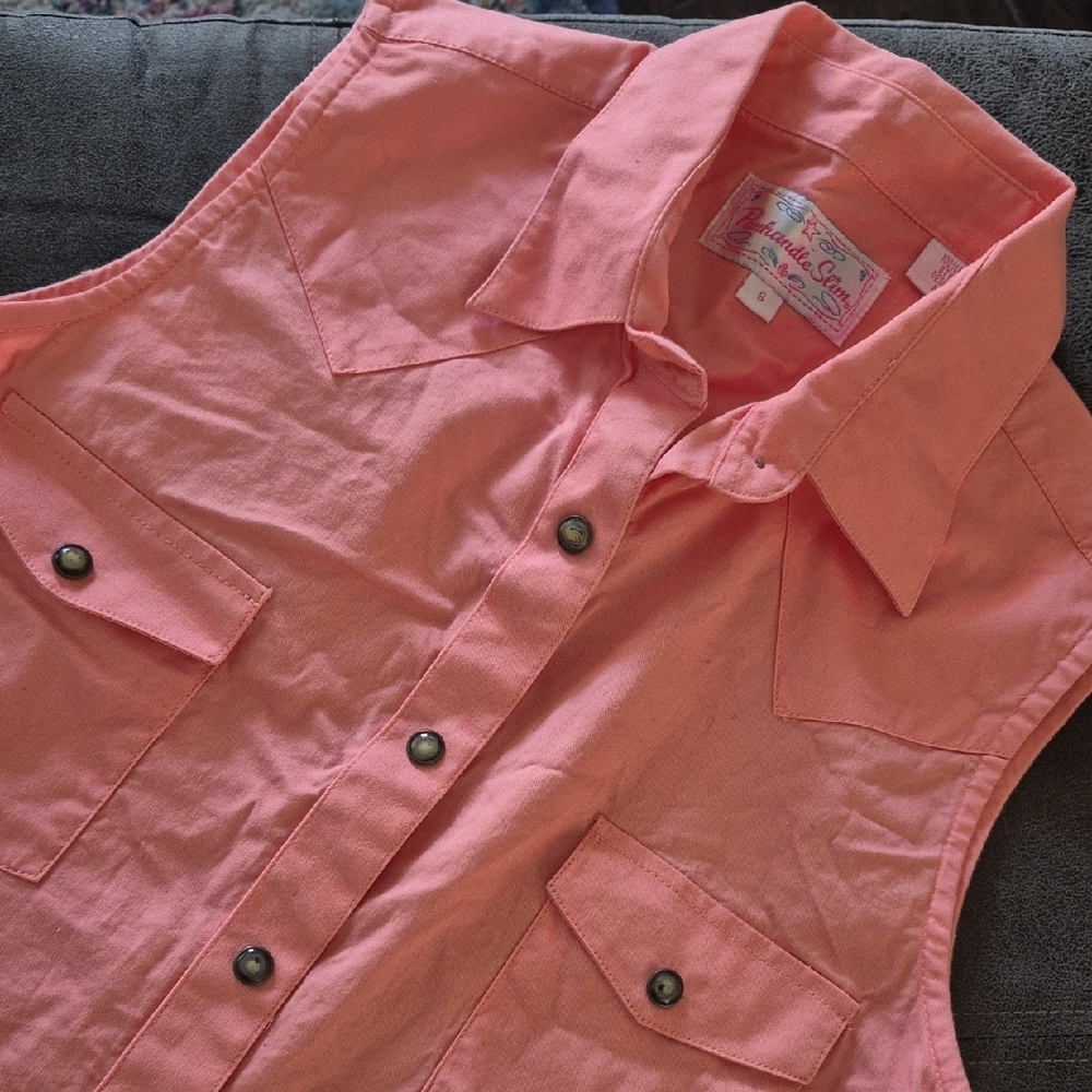 Panhandle Slim Coral Sleeveless Button Down Shirt - Picture 3 of 6